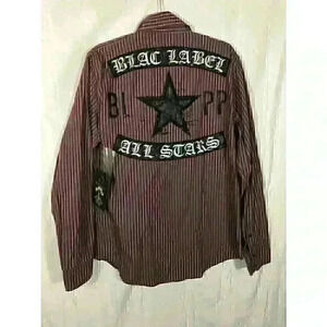 NWT Black Label Premium All Stars Maroon Mens Size L Long Sleeve Button Up Shirt
